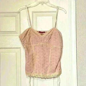 Vintage Y2K Pink Lace Eyelet Corset Bustier Top Goth Sequin Womens Size Large